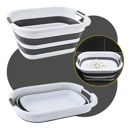 Cesto Roupas 26l Balde Retráti Bacia Dobrável Silicone Cinza Vapt Vupt