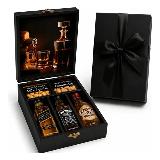 Kit Degustação Whisky: Jack Daniel's, Johnnie Walker e Chivas Regal em Miniaturas com Maleta Premium