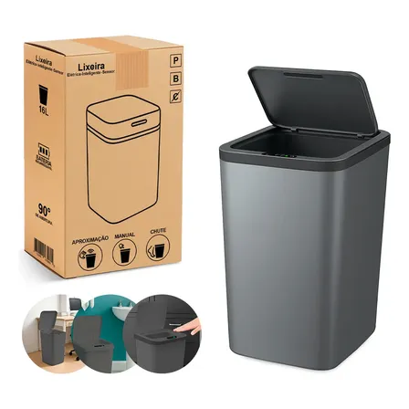 Lixeira Inteligente Sensor Automática Recarregavel Banheiro Cozinha Lixo Smart 16 Litros Cor Cinza
