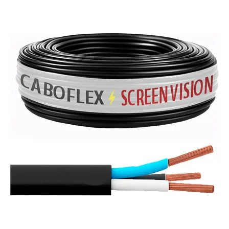 Fio Cabo Pp 1,5mm Flexivel 3x1,5mm 3 Vias Rolo 100 Metros Para Extensão Cor Preto Marca Screen Vision