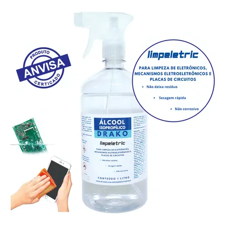 Álcool Isopropílico Drako 99,8% 1l Limpeza Eletrônicos Borrifador
