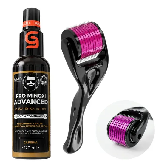 Kit Pro Minoxi Advanced 120ml + Derma Roller Barba E Cabelo