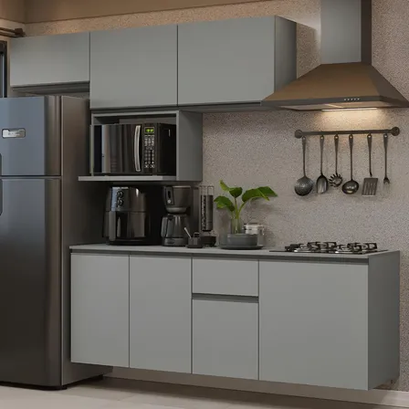 Armário Cozinha Completa 240cm Suspensa Cinza Nice Madesa 07