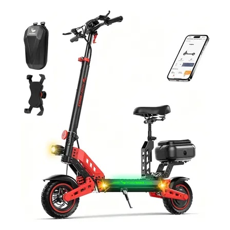 Honeywhale T4b-n Patinete Elétrico Adulto, 1000w Scooter Eletrica, 55km/h Velocidade Máxima, 50km Autonomia Máxima, Patinete Dobrável Com Bluetooth E Absorção De Choque Vermelho