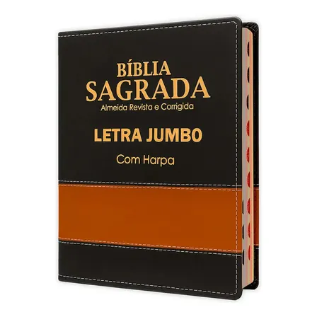 Bíblia Sagrada Letra Jumbo Luxo Bicolor - Preta E Caramelo - C/ Harpa - Revista E Corrigida, De João Ferreira De Almeida, Vol. 1. Editora Rei Das Bíblias, Capa Mole. Com Índice