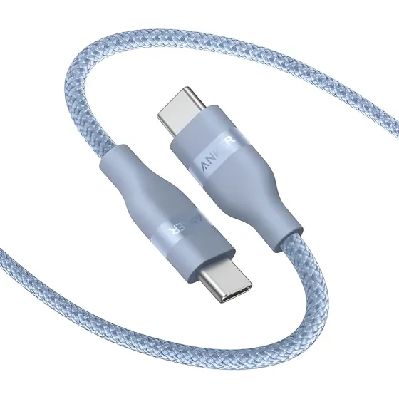 Cabo USB-C Anker 240W (Tipo C) PD 3.2/3.1 Turbo Carga Super Rápida Trançado Reciclado 0,9m Cor Azul-aço para iPhone 15/16/17, MacBook Pro, iPad Pro, Samsung Galaxy, Xiaomi, CarPlay, Android Auto