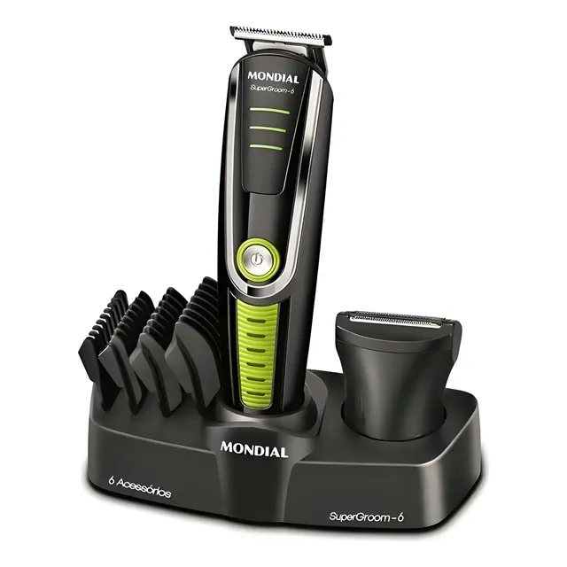 Cortador De Cabelo Mondial Super Groom 6 Bg-04 Melhor Categ Preto/verde 127/220v