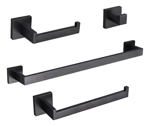Kit Banheiro Aço Inox Preto Fosco Linha Luxo Premium 4 Peças