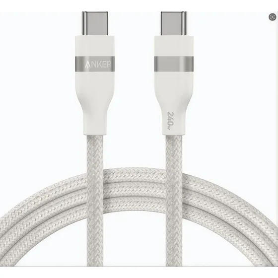 Cabo USB-C Anker Nano 240W (Tipo C) PD 3.2/3.1 Carga Super Rápida Trançado Reciclado 0,9m Cor Branco para iPhone Série 15/16/17, MacBook Pro, iPad Pro, Samsung Galaxy, Xiaomi, Fones, CarPlay e mais