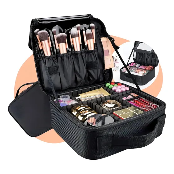 Maleta Organizadora de Maquiagem Profissional Swave, Mochila com Divisórias Ajustáveis para Viagem e Trabalho