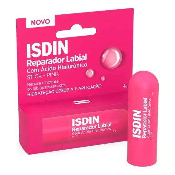 Reparador Labial Em Stick Com Ácido Hialurônico 4 Gramas Cor Pink Isdin