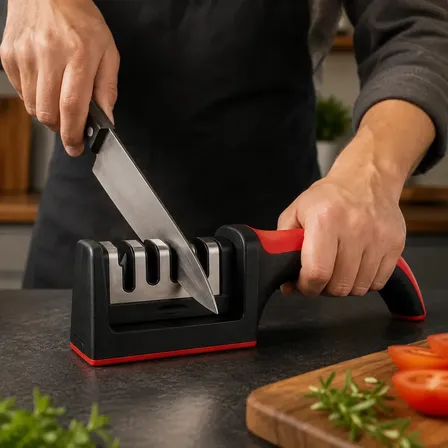 Afiador E Amolador De Facas E Tesouras 4 Em 1 Profissional Vermelho Pedra Afia Amola E Alinha Lâminas Ideal Cozinha... Preto/vermelho