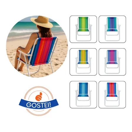 Cadeira De Praia Dobravel Aço Sortida Confortável 110kg Premium Unitário Oferta Gostei!