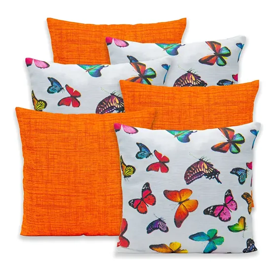Kit 6 Capas De Almofada 40x40cm Lisas/estampadas Gorgurinho Borboletas-laranja
