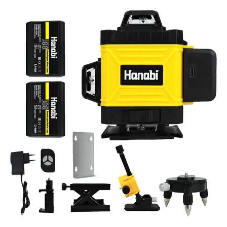 Nível Laser 4d 16 Linhas 2baterias 30m 2400mah Recarregável 360°, Nivelador Autonivelante Com Luz Ajustável, Controle Remoto, 2 Baterias Recarregáveis, , Alta Precisão Para Obras E Acabamento
