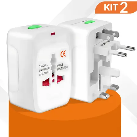 Kit 2 Adaptadores Tomada Universal Para Viagem Internacional Compatível Em +150 Países Parosflux 127/220v