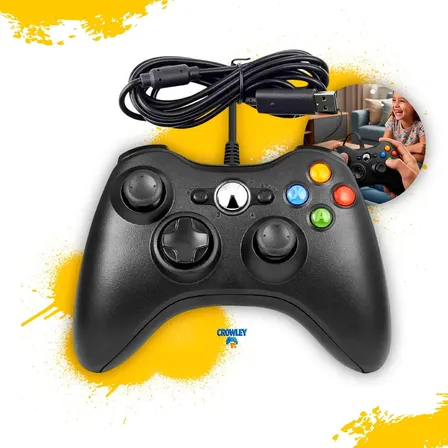 Controle Para Xbox 360 Com Fio Joystick Manete Gamepass Steam Tv Pc Android - Crowley Preto