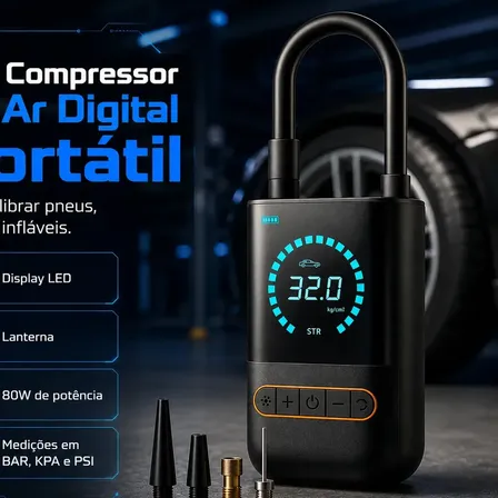 Mini Compressor De Ar Digital Portátil Bomba Elétrica Sem Fio Para Carro Moto E Bicicleta Calibrador De Pneus