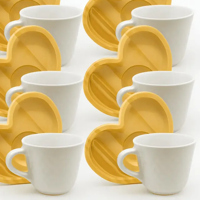 Jogo 6 Xicaras Café Porcelana Branca Com Pires Coração 65ml Cor Branco Café Expresso