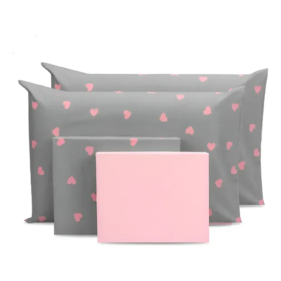 Super King 6 Peças Estampado C/ Ponto Palito Percal 180 Fios Desenho Do Tecido Lovence - Rosa
