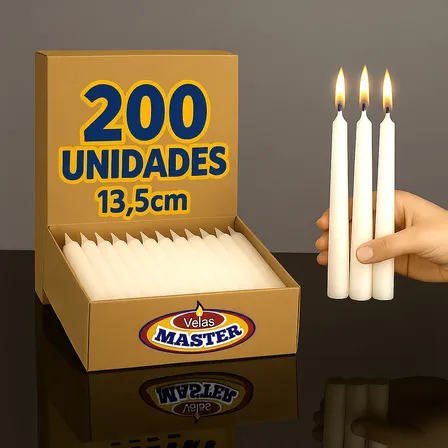 200 Vela Palito Branca 13,5cm Parafina 100% Pura Atacado Branco Padrão Nenhuma