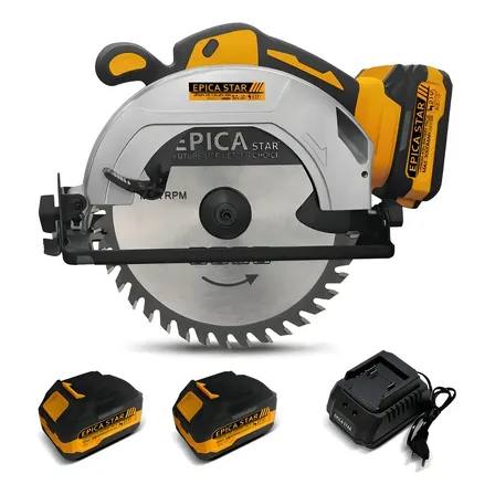 Serra Circular Sem Fio Epica Star 21v 185mm Motor Brushless 2 Baterias Amarelo 127/220v