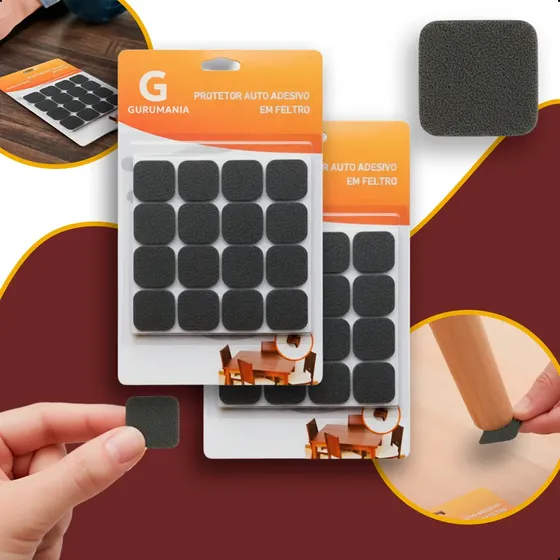 Kit 64 Feltro Adesivo Quadradro Protetor Sofá Cadeira Mesa Gurumania