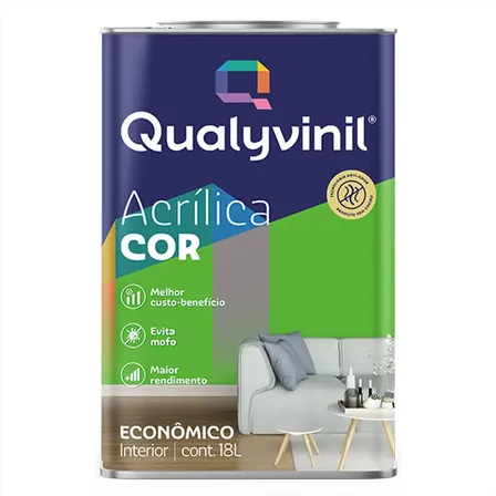Tinta Qualyvinil Acrílico Mais Rendimento Econômica Parede Acabamento Fosco Cor Branco | Lata 18 Litros
