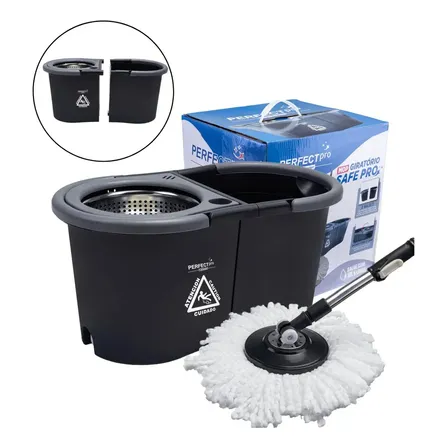Balde Mop Giratório Perfect Cesto Inox 360 2 Águas Sem Rodas Cor Preto