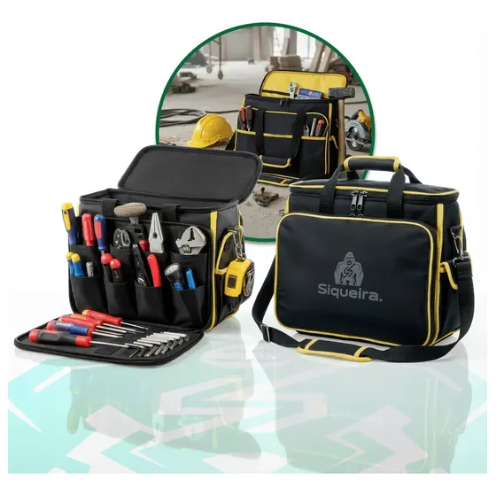 Bolsa Mala Em Lona Com 30 Bolsos Alça Reforçada Para Ferramentas Profissional S Siqueira