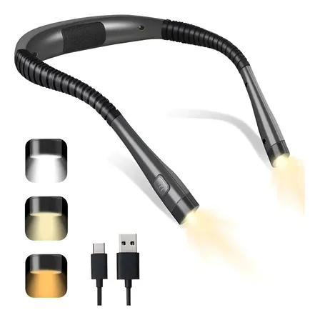 Luminária Pescoço LED Fonte Luz Leitura Dobrável Recarregável 3 Cores USB