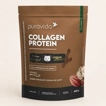 Collagen Protein Puravida Língua De Gato 450g Chocolate