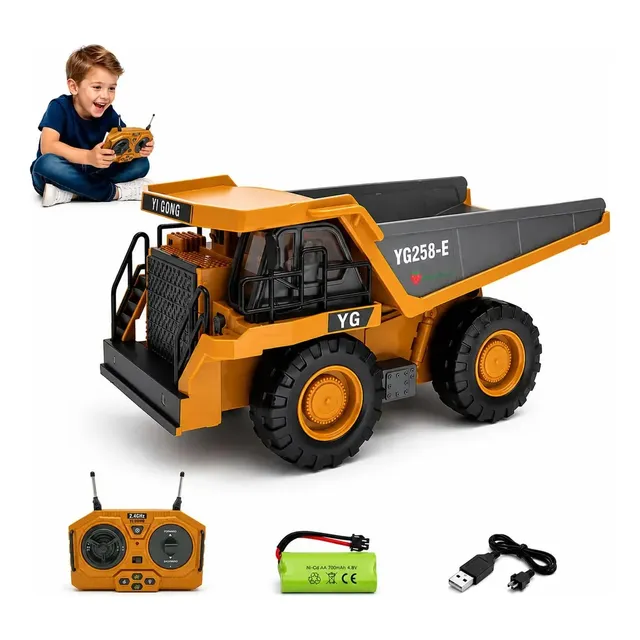 Carrinho Controle Remoto Recarregável Caminhão Basculante Recarregável Brinquedo Obras Ninho Boy Amarelo Trator