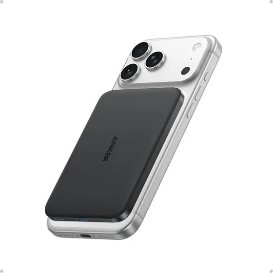Carregador Portátil Indução 5000mAh Power Bank Anker Ultra Fino Magnético Sem Fio Qi2 Carga Rápida 15W MagSafe Para iPhone 17/16/15/14/13/12, Samsung,Xiaomi, USB-C 20W Carga Rápida Compacto cor Preto
