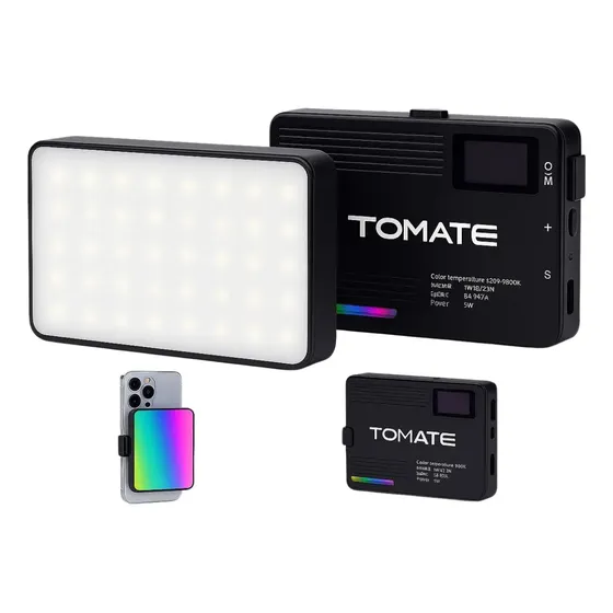 Luz De Preenchimento Rgb Led Tomate MLG-117rgb P/ Celular E Câmera 127/220v Preto Com Branco