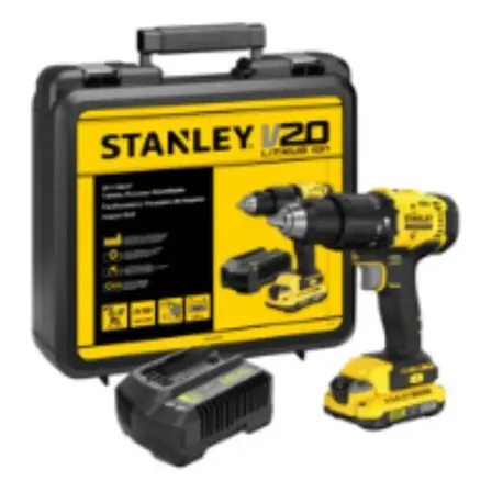 Parafusadeira E Furadeira Impacto 13mm 20v Stanley Scd712d1k 1 Bateria 1 Carregador E Maleta