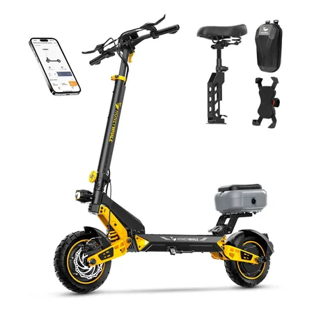 Honeywhale T4d Patinete Elétrico Adulto, 1300w*2-65km/h-65km, Scooter-eletrica-velocidade-autonomia-juvenil-dobrável,... Preto - Amarelo