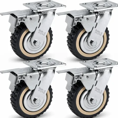 Kit Rodízio Giratório Com Freio Rrj De 4 Para Móveis Industriais 800 Kg 4 Unidades De Pvc Cinza
