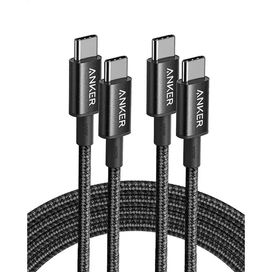 Cabo Usb Tipo C para Tipo C Anker (1,8m, Kit com 2), 100w PD Carga Súper Rápida, Cor Preta, para iPhone, Samsung, Motorola, Xiaomi, MacBook, HP, Dell, Google e outros dispositivos com porta USB‑C