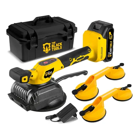 Maquina Assentar Pisos Porcelanatos Elétrica Até 50kg A Bateria 21v Ttm21b Com 02 De Ventosas Duplas The Black Tools