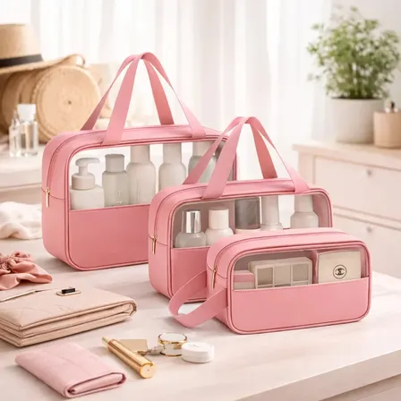 Kit Necessaire 3 Impermeável Organizador Mala Viagem Cor Rosa Desenho Do Tecido Lisa Artestore