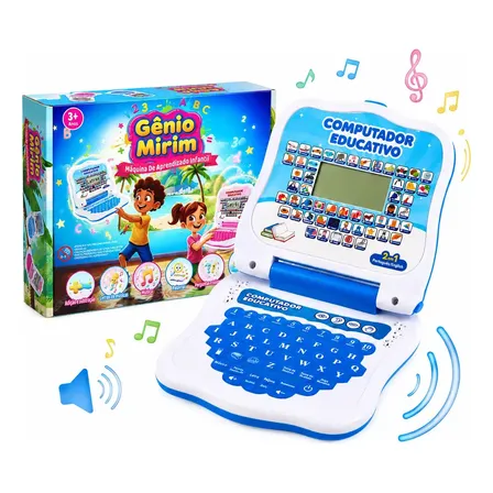 Jogojunto Laptop Notebook Infantil Brinquedo Educativo Menino Menina Estudo Bilingue Inglês E Português Cor Azul
