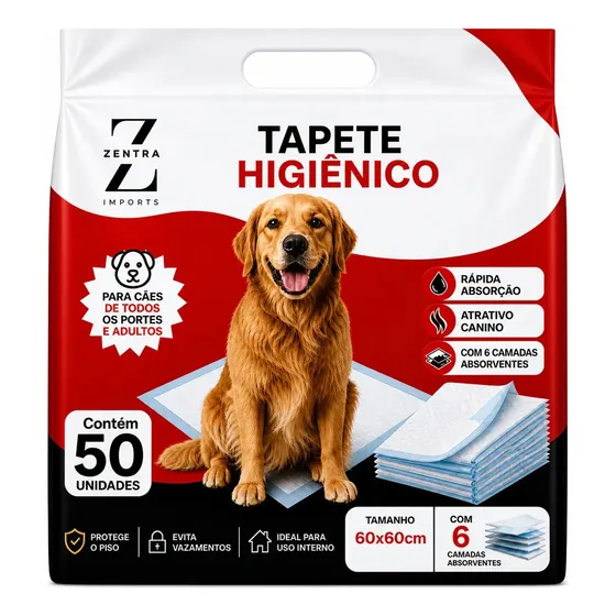 Tapete Higienico 50 Unidades 60cmx60cm Branca Zentra Imports