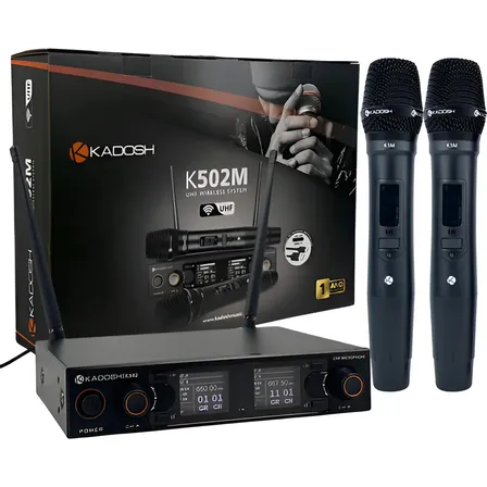 Microfone Sem Fio Kadosh K502M Duplo Mão Dinâmico