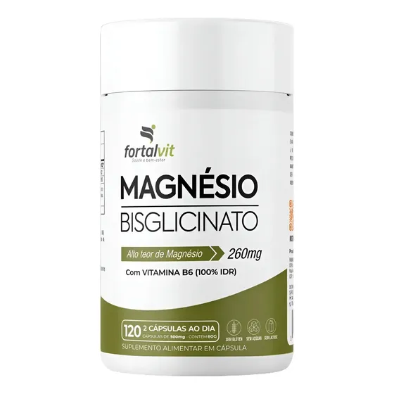 Magnésio Bisglicinato Longa Duração: 2 Meses de Uso, 260mg Magnésio + Vitamina B6, 120 Cápsulas, Fortalvit