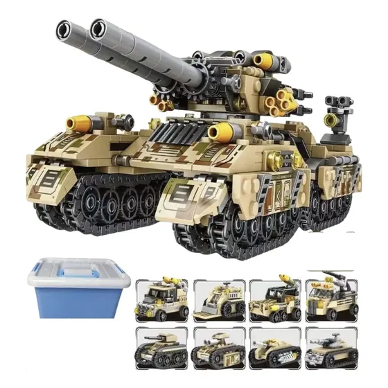 Blocos de Montar Tanque Militar 8 em 1 Compatível Com Lego - 300 Peças
