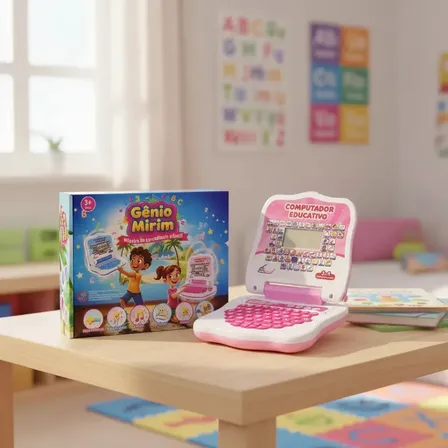 Jogojunto Laptop Notebook Infantil Brinquedo Educativo Menino Menina Estudo Bilingue Inglês E Português Cor Rosa