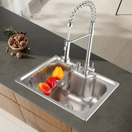 Cuba Para Pia Gourmet Luxo Guerra Aço Inox + Torneira Água Fria Flexivel Bancada Cozinha 60x42cm Kit Completa 60cm 42cm Winda Prateado