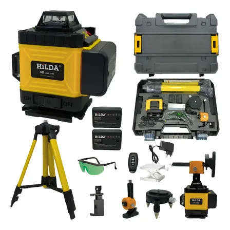 Nível Laser 16 Linhas Verde 2 Baterias Recarregável Profissional Controle Remoto 360 Graus Maleta Transporte Tripé Regulável Esquadro Nivelador