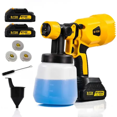 Pistola de Pintura Pulverizadora 600W 1000L HVLP 03 Bicos Bateria Sem Fio Portátil Automotiva B-Tek BT-DZ64 Amarelo Bivolt 110/220V Elétrica Pintar Parede MPA300